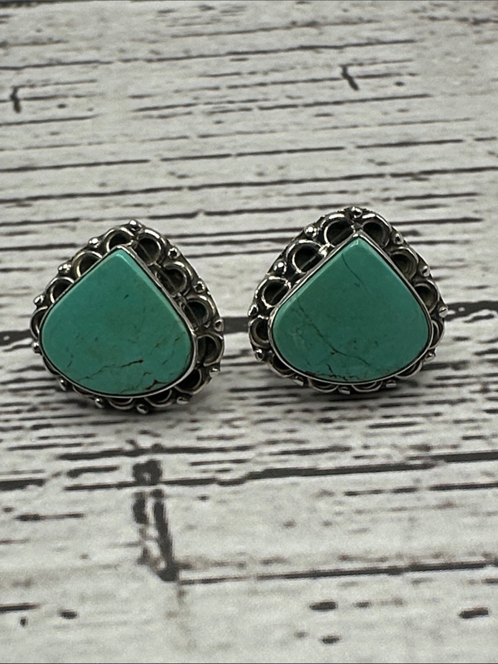 Royston Turquoise Teardrop Filigree Silver Stud Earrings 925